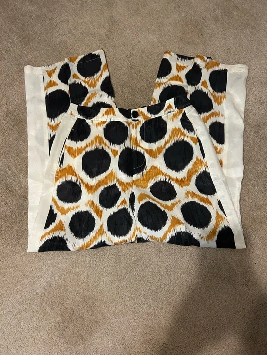 Maeve Anthropologie Printed Wide Leg Pants Black Mustard Ikat Sz 2 Boho NWOT - Picture 3 of 7